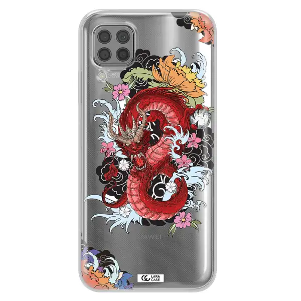 a red dragon with flowers and clouds Huawei P40 Lite Clear TPU Case