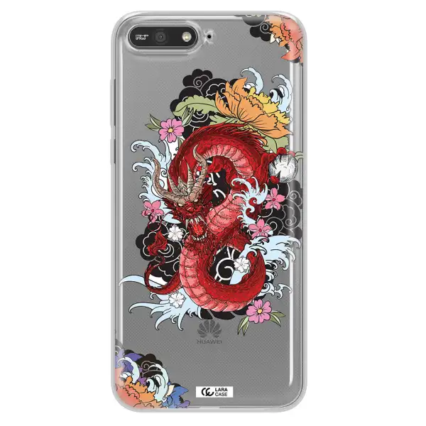 a red dragon with flowers and clouds Huawei Y6 2018 Clear TPU Case