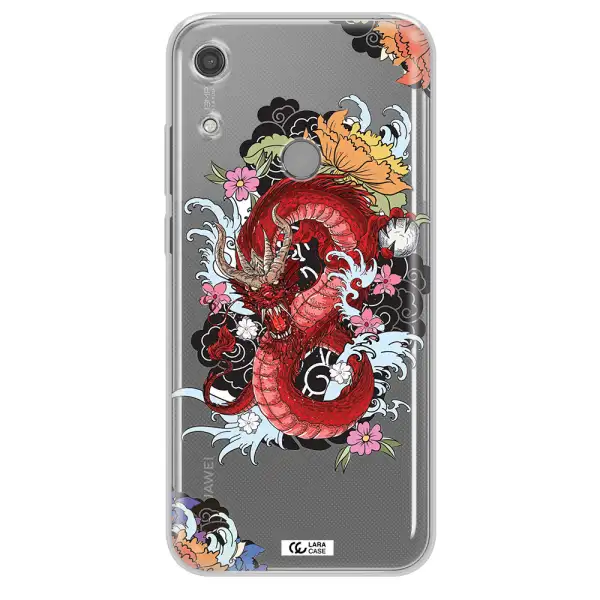 a red dragon with flowers and clouds Huawei Y6S Clear TPU Case