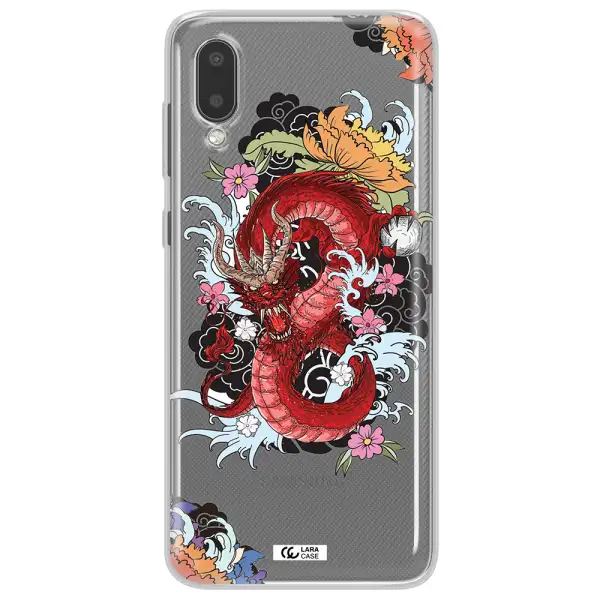 a red dragon with flowers and clouds Samsung A02 Clear TPU Case