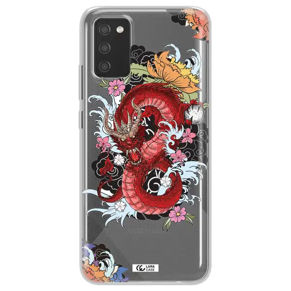 a red dragon with flowers and clouds Samsung A02S Clear TPU Case