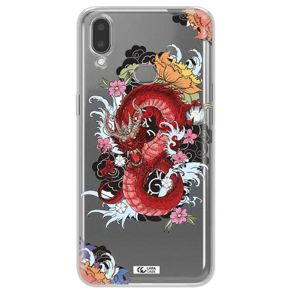 a red dragon with flowers and clouds Samsung A10S Clear TPU Case