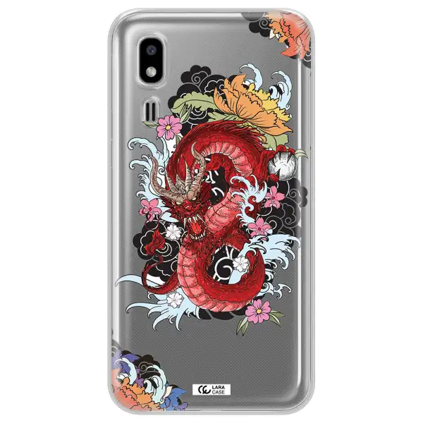 a red dragon with flowers and clouds Samsung A2 Core Clear TPU Case