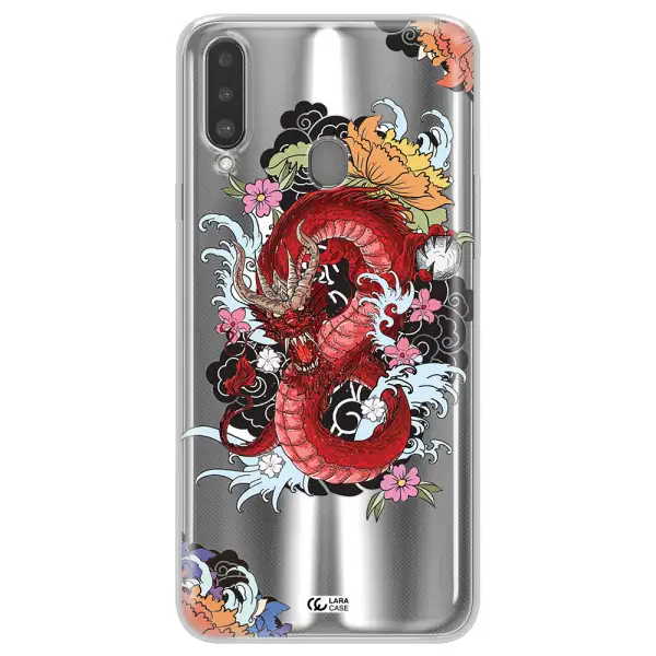 a red dragon with flowers and clouds Samsung A20S Clear TPU Case