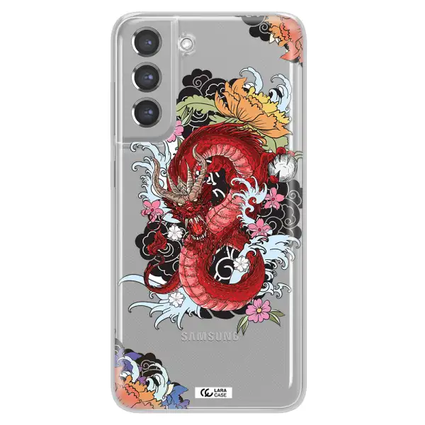 a red dragon with flowers and clouds Samsung A21 Fe Clear TPU Case