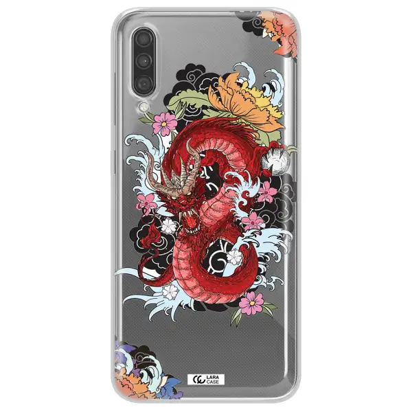 a red dragon with flowers and clouds Samsung A30S Clear TPU Case