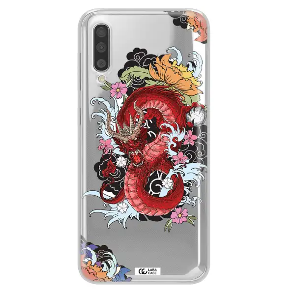 A Red Dragon With Flowers And Clouds Samsung A50S Clear Tpu Case
