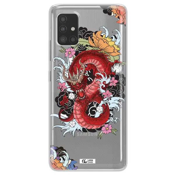 a red dragon with flowers and clouds Samsung A51 Clear TPU Case
