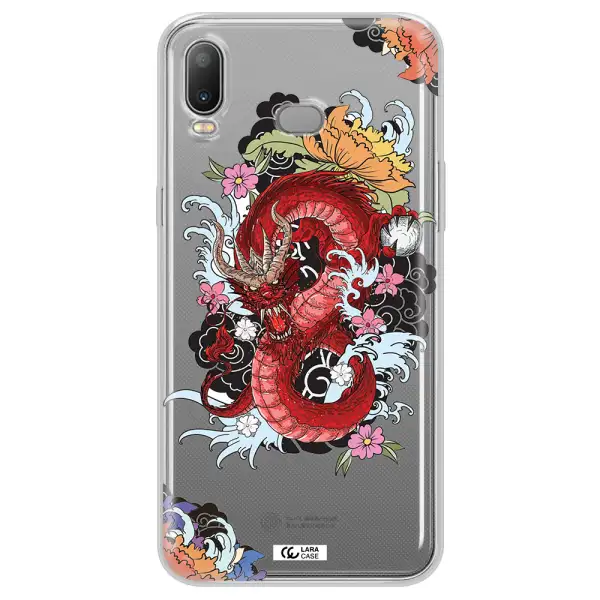 a red dragon with flowers and clouds Samsung A6S Clear TPU Case