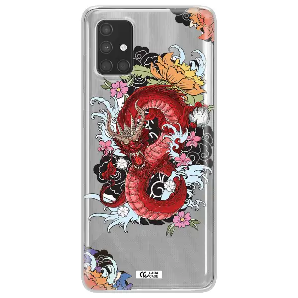 a red dragon with flowers and clouds Samsung A71 Clear TPU Case