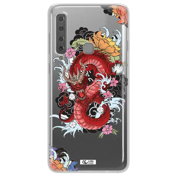 a red dragon with flowers and clouds Samsung A9 2018 Clear TPU Case