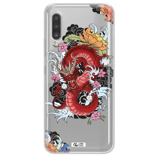 a red dragon with flowers and clouds Samsung A90 Clear TPU Case