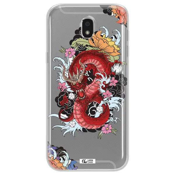 a red dragon with flowers and clouds Samsung J5 2017 Clear TPU Case