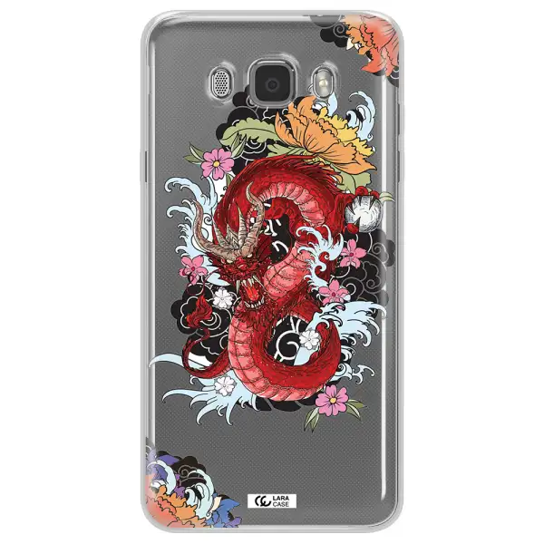 a red dragon with flowers and clouds Samsung J7 2016 Clear TPU Case