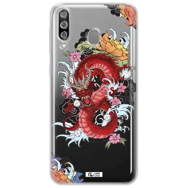 a red dragon with flowers and clouds Samsung M30 Clear TPU Case