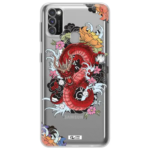 a red dragon with flowers and clouds Samsung M30S Clear TPU Case