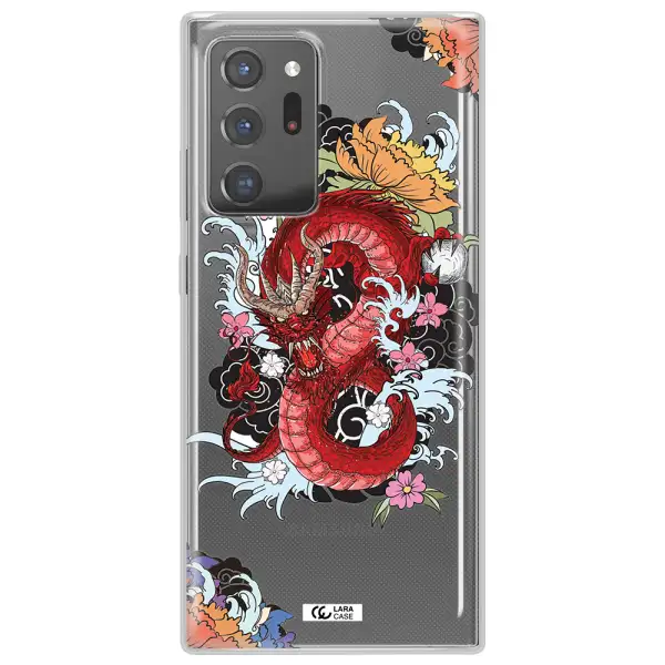 a red dragon with flowers and clouds Samsung Note 20 Ultra Clear TPU Case