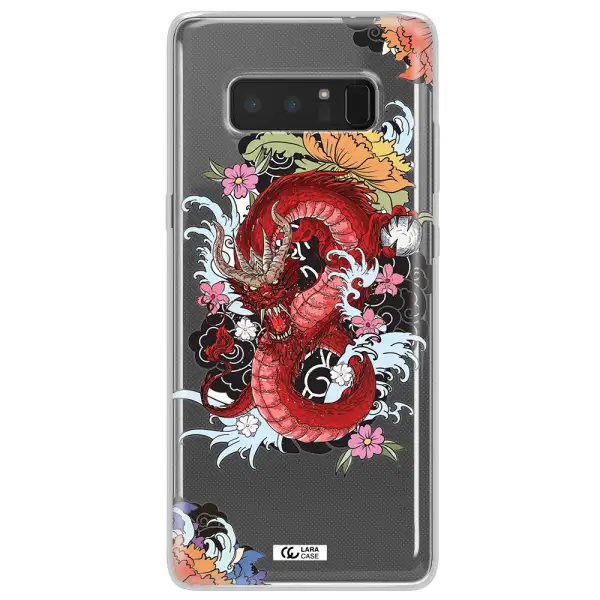 a red dragon with flowers and clouds Samsung Note 8 Clear TPU Case