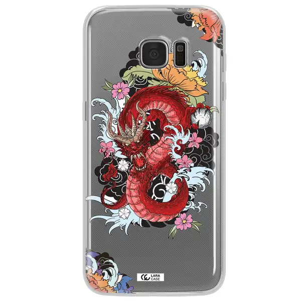 a red dragon with flowers and clouds Samsung S7 Edge Clear TPU Case