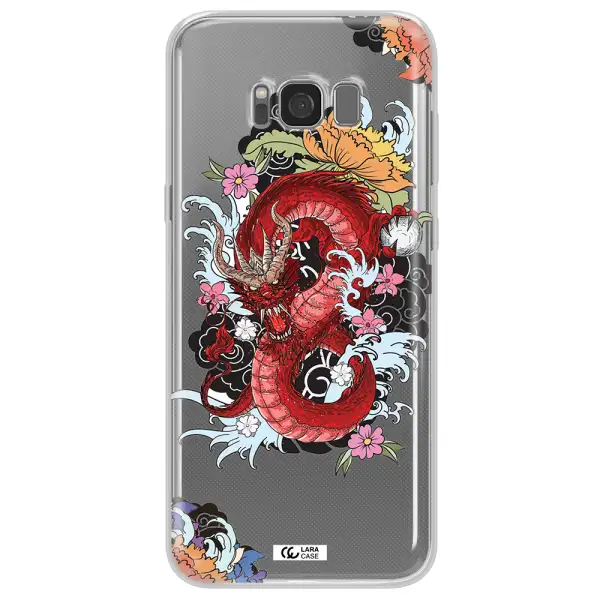 a red dragon with flowers and clouds Samsung S8 Plus Clear TPU Case