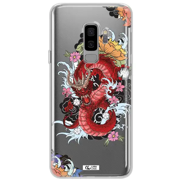 a red dragon with flowers and clouds Samsung S9 Plus Clear TPU Case