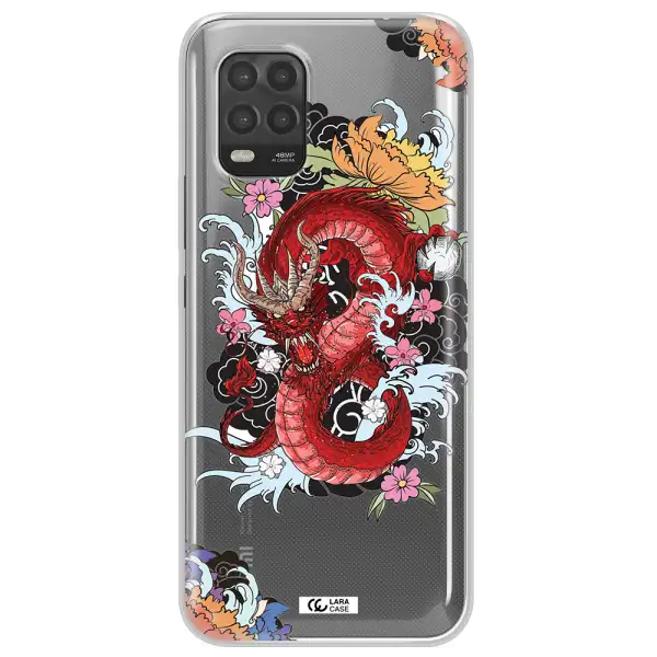 a red dragon with flowers and clouds Xiaomi Mi 10 Lite Clear TPU Case