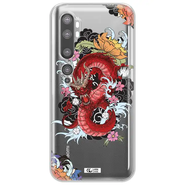 a red dragon with flowers and clouds Xiaomi Mi Note 10 Clear TPU Case