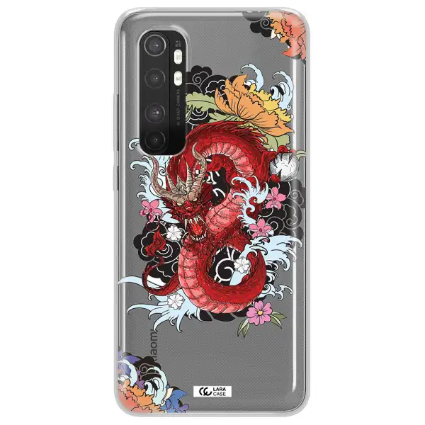 a red dragon with flowers and clouds Xiaomi Mi Note 10 Lite Clear TPU Case