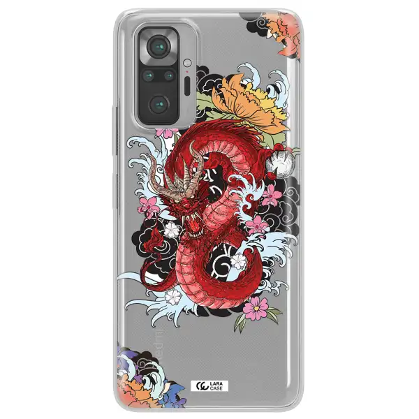 a red dragon with flowers and clouds Xiaomi Note 10 Pro Clear TPU Case