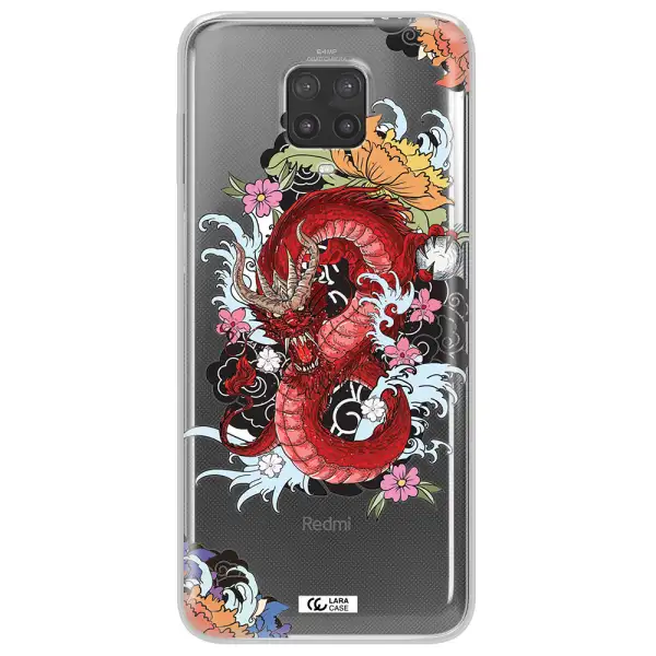 a red dragon with flowers and clouds Xiaomi Note 9 Pro Clear TPU Case