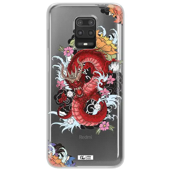 a red dragon with flowers and clouds Xiaomi Note 9S Clear TPU Case