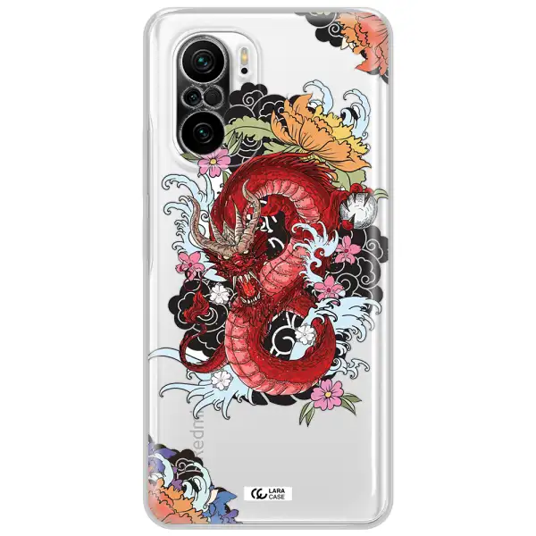 A Red Dragon With Flowers And Clouds Xiaomi Poco F3 Clear Tpu Case