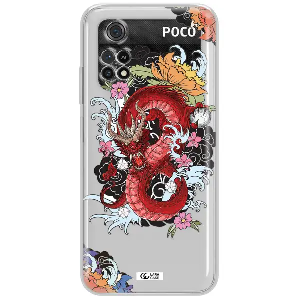 A Red Dragon With Flowers And Clouds Xiaomi Poco M4 Pro 4G Clear Tpu Case