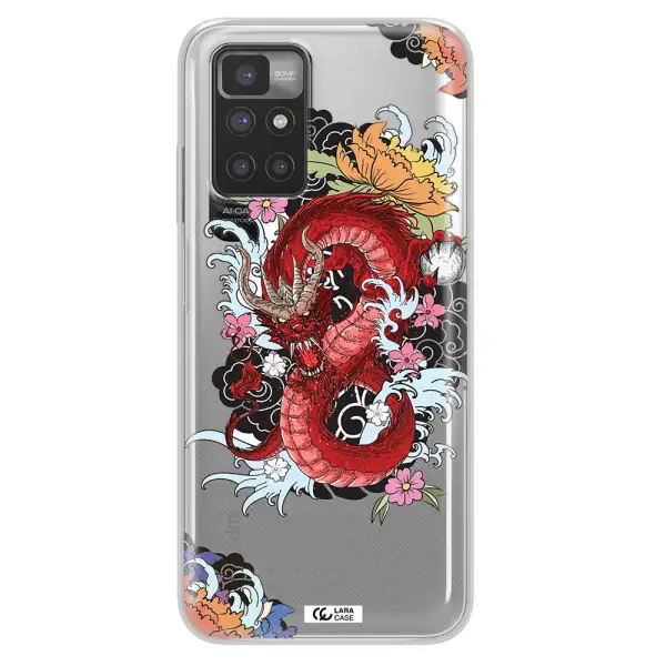 a red dragon with flowers and clouds Xiaomi Redmi 10 Clear TPU Case