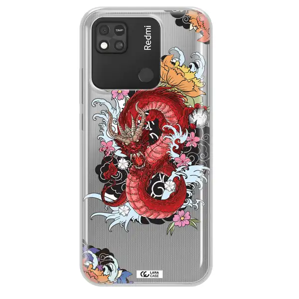 a red dragon with flowers and clouds Xiaomi Redmi 10A Clear TPU Case
