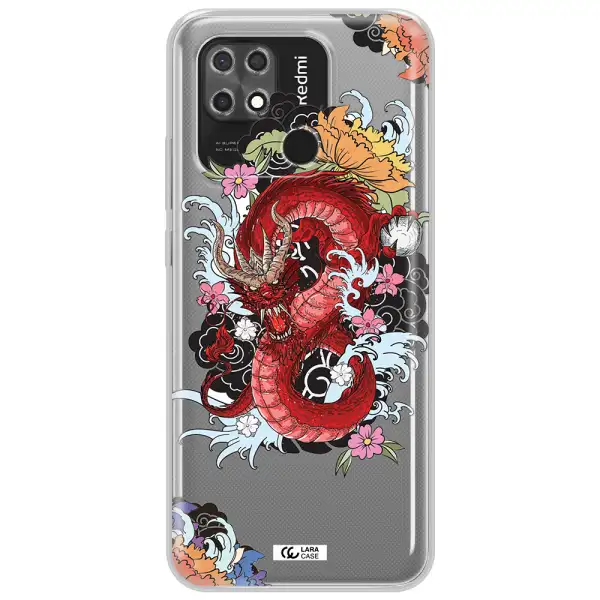 a red dragon with flowers and clouds Xiaomi Redmi 10C Clear TPU Case
