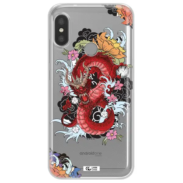 a red dragon with flowers and clouds Xiaomi Redmi 6 Pro Clear TPU Case