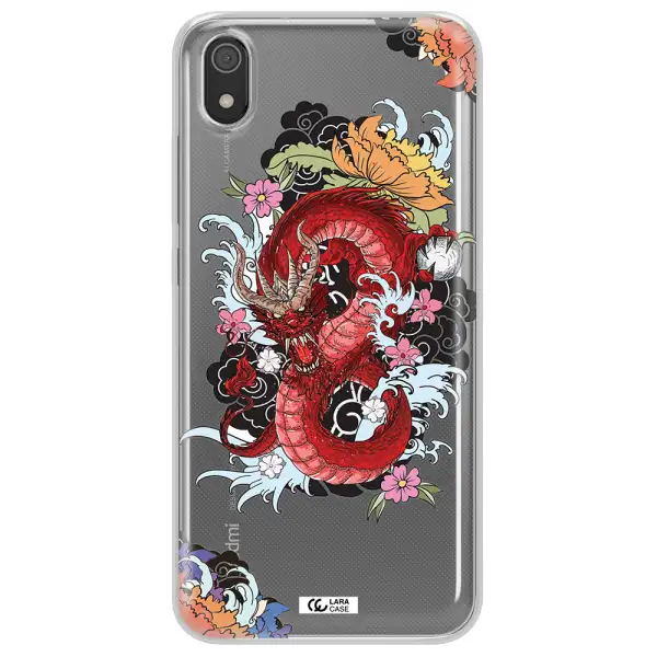 a red dragon with flowers and clouds Xiaomi Redmi 7A Clear TPU Case