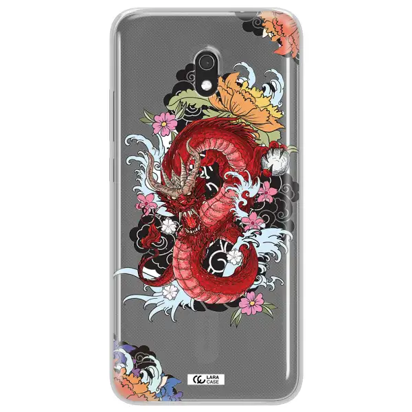 a red dragon with flowers and clouds Xiaomi Redmi 8A Clear TPU Case