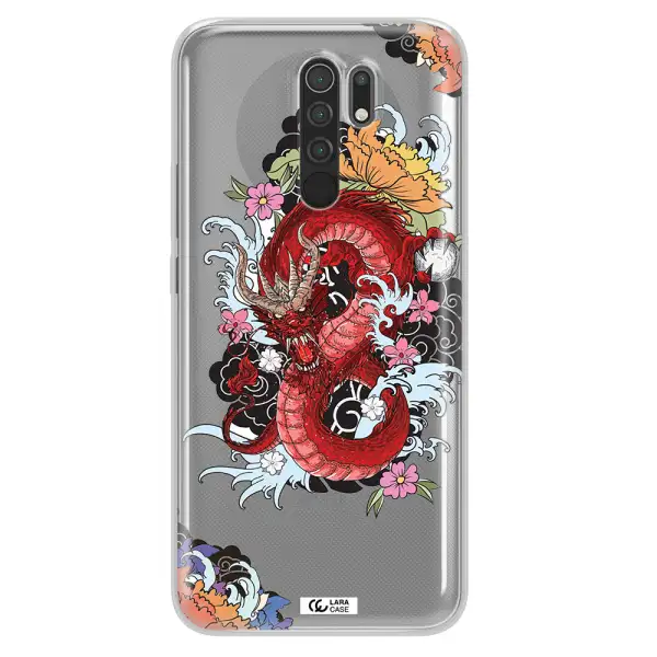 a red dragon with flowers and clouds Xiaomi Redmi 9 Clear TPU Case
