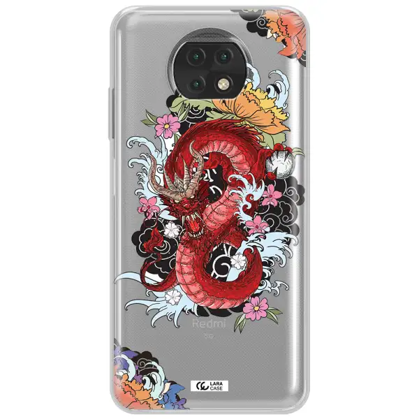 A Red Dragon With Flowers And Clouds Xiaomi Redmi Note 9T Clear Tpu Case