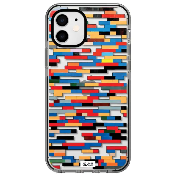 a colorful rectangular pattern on a white surface Apple iPhone 12 impact black border Case