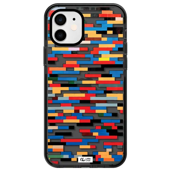 a colorful rectangular pattern on a white surface Apple iPhone 12 impact Smoke Black Case