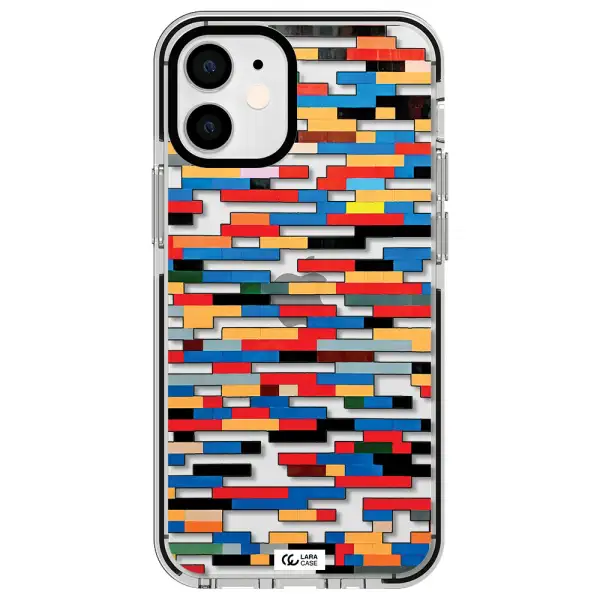 a colorful rectangular pattern on a white surface Apple iPhone 12 mini impact black border Case