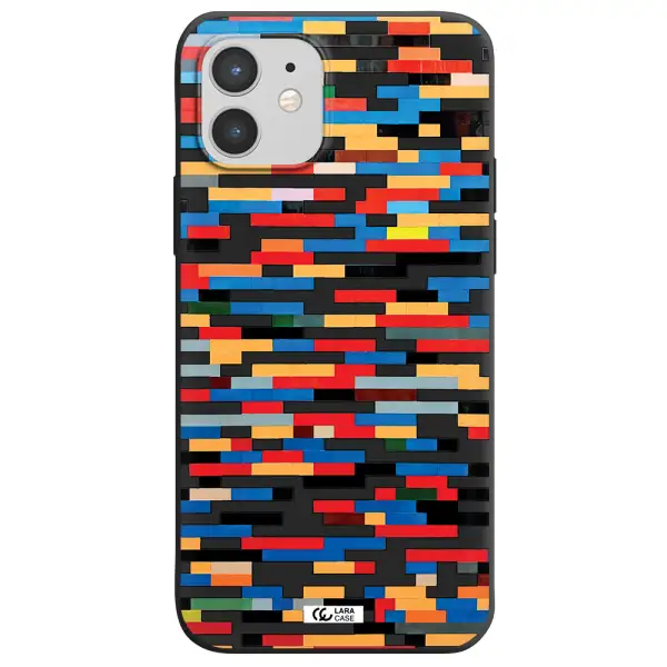 a colorful rectangular pattern on a white surface Apple iPhone 12 mini Silicone black Case