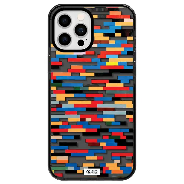 a colorful rectangular pattern on a white surface Apple iPhone 12 pro max impact Smoke Black Case