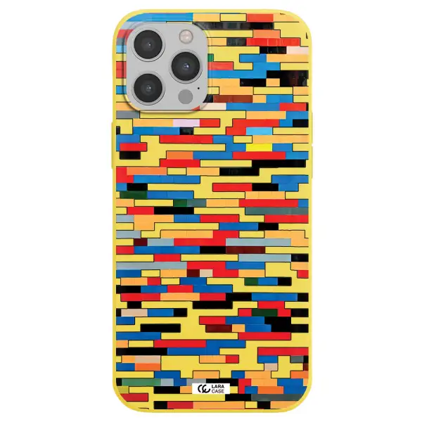 a colorful rectangular pattern on a white surface Apple iPhone 12 pro max Silicone canary yellow Case