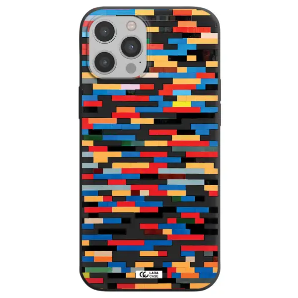 a colorful rectangular pattern on a white surface Apple iPhone 12 pro Silicone black Case
