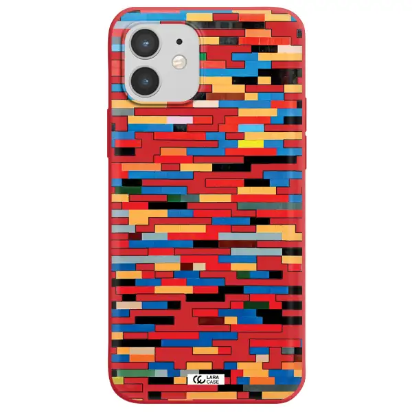 a colorful rectangular pattern on a white surface Apple iPhone 12 Silicone Imperial Red Case
