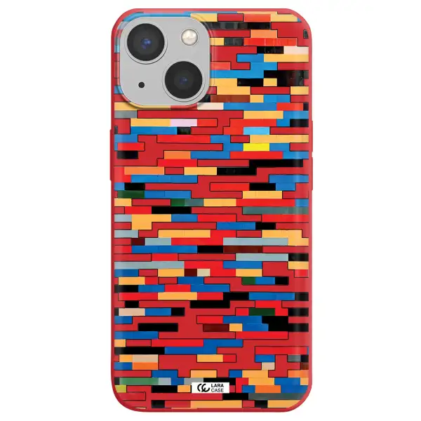 a colorful rectangular pattern on a white surface Apple iPhone 13 mini Silicone Imperial Red Case